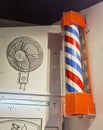 Hong Kong History Museum Antique Advertisement Barber`s Pole Colorful Strips Spinning Signage Communication Hair Salon Memory 