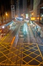 HONG KONG, HONG KONG SAR - NOVEMBER 17, 2018: Light blur motion scene of tram and traffic in central Hong Kong at night. There are Royalty Free Stock Photo