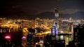 Hong Kong iconic night view from Victoria peak, Beautiful light Royalty Free Stock Photo