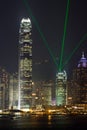 Hong Kong International Finance Center With Laser Royalty Free Stock Photo