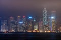 Night skyline centered around Bank of China tower, Hong Kong Island, China Royalty Free Stock Photo