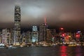 Hong Kong Island skyline during rainy night, China Royalty Free Stock Photo