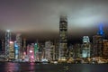 Hong Kong Island skyline during rainy night, China Royalty Free Stock Photo
