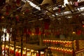 Hong Kong - January 4 2020 : Interior of Man Mo Temple with chinese lanterns and giant hanging incense coils, Sheung Wan