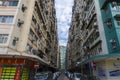 Hong Kong - January 12 2020 : Narrow alley inside Man Wah Sun Chuen, Low Angle View Royalty Free Stock Photo