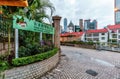 Hong Kong Zoological and Botanical Gardens in Central District. Entrance view with information sign