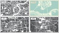 Hong Kong, Jinan, Hefei and Shanghai China City Maps Set in Retro Style Royalty Free Stock Photo