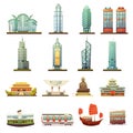 Hong Kong Landmarks Transportation Icons Set