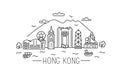 Hong Kong lineart illustration. Hong Kong line drawing. Modern style Hong Kong city illustration. Hand sketched poster