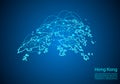 Hong Kong map with nodes linked by lines. concept of global comm Royalty Free Stock Photo