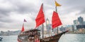 HONG KONG - MAY 12, 2014: The Aqua Luna sail around Victoria Harbour. The Aqua Luna Tsai, is a Chinese Junk operating in Victoria Royalty Free Stock Photo