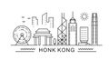 Hong Kong minimal style City Outline Skyline with Typographic. Vector cityscape with famous landmarks. Illustration for Royalty Free Stock Photo