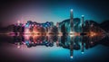 hong Kong in the night, buildings ocean reflection , light and buildings Royalty Free Stock Photo