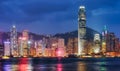 Hong Kong at night, Financial downtow with skyscrapers Royalty Free Stock Photo