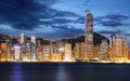 Hong Kong at night, Financial downtow with skyscrapers Royalty Free Stock Photo