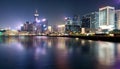 Hong Kong at night, Financial downtow with skyscrapers Royalty Free Stock Photo