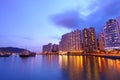 Hong Kong night view in downtown area Royalty Free Stock Photo