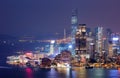 Hong Kong night view of skyline with reflections at victoria harbor