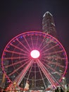 Hong Kong Observation Wheel at Night and IFC Royalty Free Stock Photo