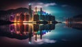 hong Kong ocean reflection in the night, light and buildings Royalty Free Stock Photo