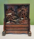 Hong Kong Palace Museum Antique Qing Horses Landscape Painting Wooden Furniture Screen Carvings Sculpture Decoration