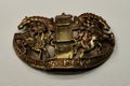 Hong Kong Palace Museum Antique Tubo Gilt Silver Bronze Pouch Ornament Horses Belt Buckle Sculpture Arts Jewelry Crafts