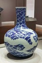 Hong Kong Palace Museum Chinese Antique Treasure Ming Yongle Imperial Klins Dragon Vase Delft Blue White Porcelain Arts Royalty Free Stock Photo