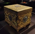 Hong Kong Palace Museum Qing Qianlong Golden Dragon Medallions Floral Scrolls Box Stationery Silver Gilding Enamels Container