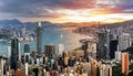 Hong Kong panorama - dramatic sunrise from Victoria peak Royalty Free Stock Photo