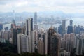 Hong Kong Panorama of megacities skyscrapers surrounded by the sea bay.