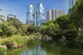 Hong Kong Park and skyscrapers in Hong Kong Royalty Free Stock Photo