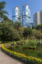 Hong Kong Park and skyscrapers in Hong Kong Royalty Free Stock Photo