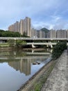 Hong Kong reflection of buildings in the river Royalty Free Stock Photo