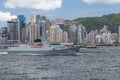 Hong Kong, SAR China - circa July 2015: Chinese Navy military cruiser destroyer ship in Hong Kong, Victoria Harbour