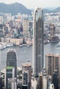 Hong Kong, SAR China - circa July 2015: International Finance Center (IFC) Tower seen from Victoria Peak at sunset, Hong Kong Royalty Free Stock Photo