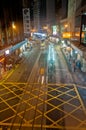 HONG KONG, HONG KONG SAR - NOVEMBER 17, 2018: Light blur motion scene of tram and traffic in central Hong Kong at night. There are Royalty Free Stock Photo