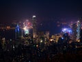 Hong Kong the scenes, victoria harbour from the peak bird view, in the mist with bad weather in the night, nimbus landscape on the Royalty Free Stock Photo