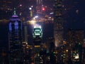 Hong Kong the scenes, victoria harbour from the peak bird view, in the mist with bad weather in the night, nimbus landscape on the Royalty Free Stock Photo