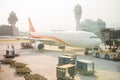 Hong Kong , 22 september 2016 :: corridor to airplane at airport Royalty Free Stock Photo