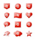 Hong Kong - set of country flags in the form of stickers of various shapes.