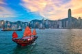 Junk boat in Hong Kong Victoria Harbour Royalty Free Stock Photo