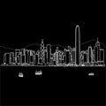 Hong Kong skyline drawing. Black and white illustration
