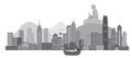 Hong Kong Skyline with Iconic Junk Boat and Buddha Statue Vector Illustration Royalty Free Stock Photo