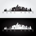 Hong Kong skyline and landmarks silhouette.