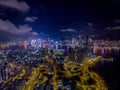 Hong Kong Skyline Night Drone 2018 Royalty Free Stock Photo