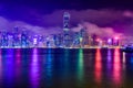 Hong Kong skyline at night with Reflection of light. Royalty Free Stock Photo