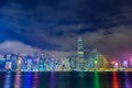 Hong Kong skyline at night with Reflection of light. Royalty Free Stock Photo