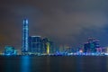 Hong Kong skyline at night with Reflection of light. Royalty Free Stock Photo