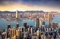 Hong Kong skyline panorama at dramatic sunset, China - Asia Royalty Free Stock Photo