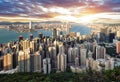 Hong Kong skyline panorama at dramatic sunset, China - Asia Royalty Free Stock Photo